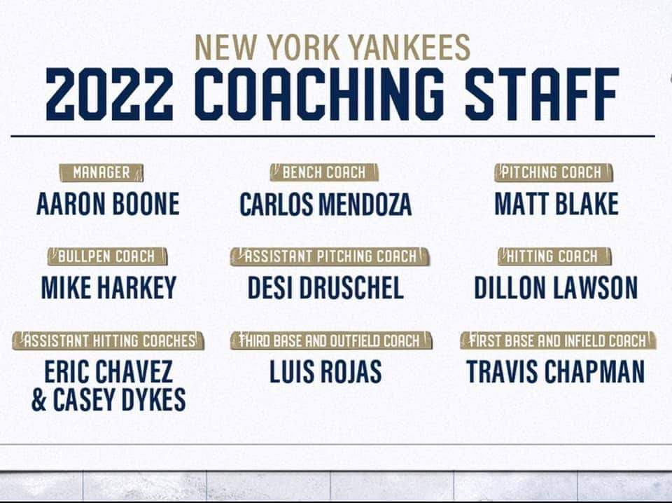 2022 Coaching Staff NEW YORK YANKEES GG